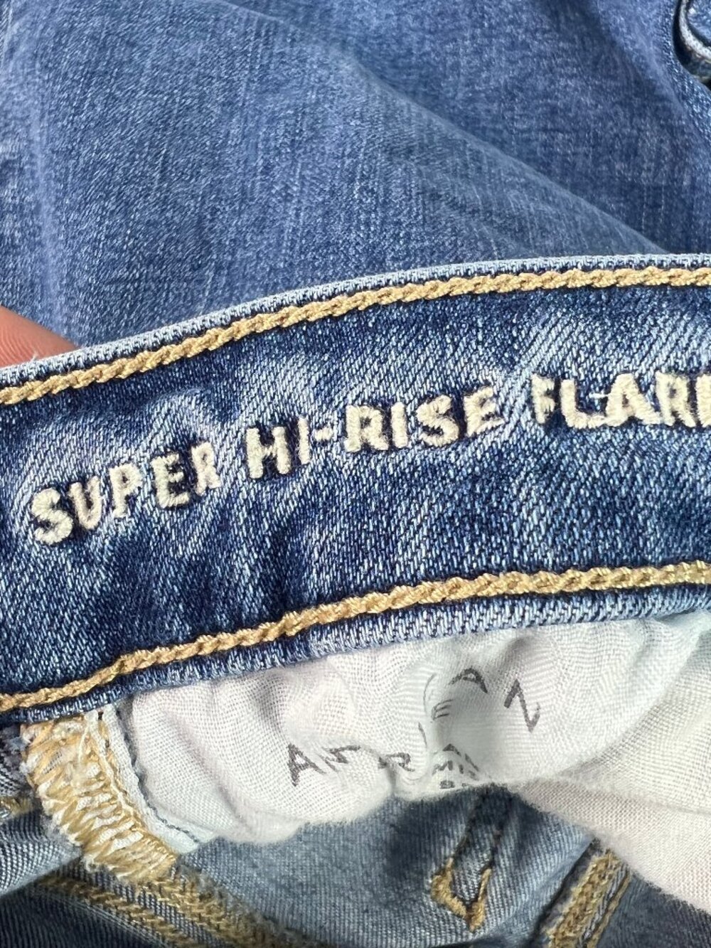 American Eagle Jeans Women 28x29* Super High Rise Flare Blue Stretch Denim Tag 6 - Picture 6 of 16